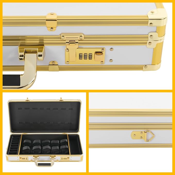 Barber Case, Professional Barber Carrying Case with Shoulder Strap & Combo Locks, Portable Hair Stylist Tool Box, Pet Beauticians Cutting Grooming Kit Storage Organizer, 21.65*10.63*4.33in White+Gold