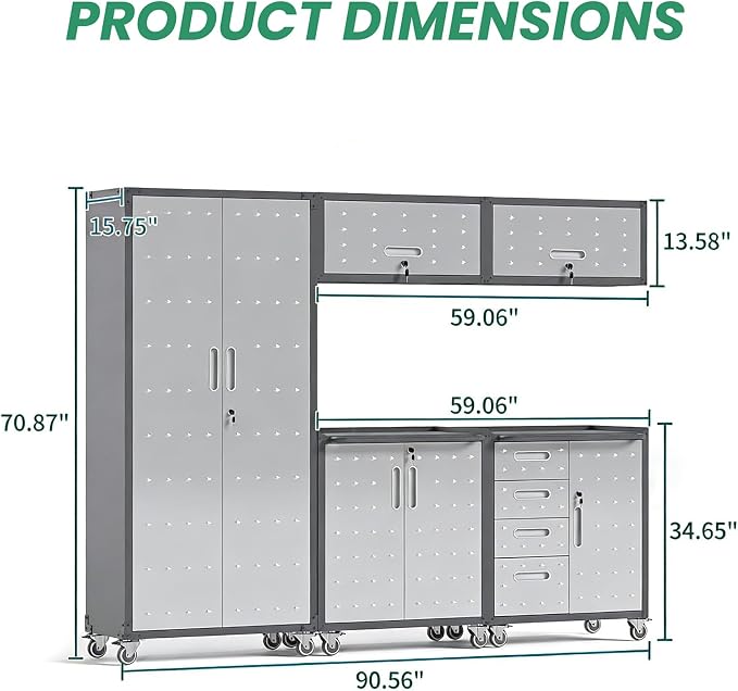 Garage Cabinet System | Heavy Duty Steel All-in-One Modular Garage Cabinet Set for Ultimate Workshop Organization | Easy Assembly Garage Storage Cabinets & Tool Bench