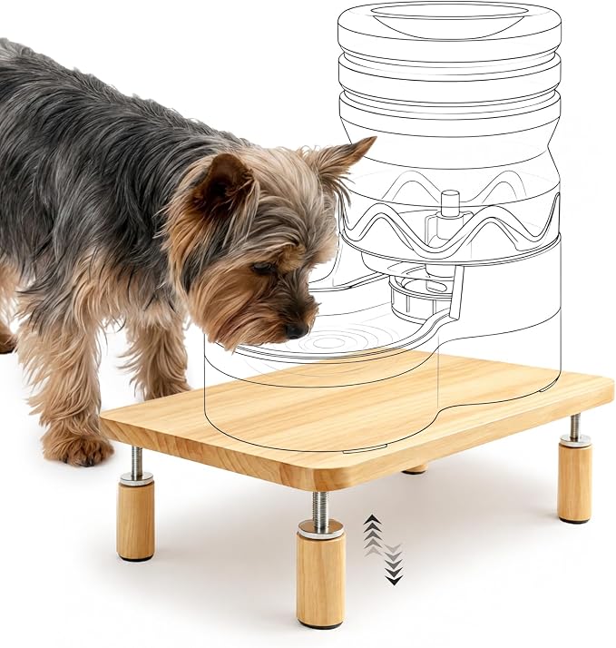 SZEE Adjustable Dog Food Stand, Raised Dog Bowl Stand for Small Breeds, Elevates Form 3 3/8" to 4 5/8", Relieves Spine and Joints on Pets (S, Solid Wood)