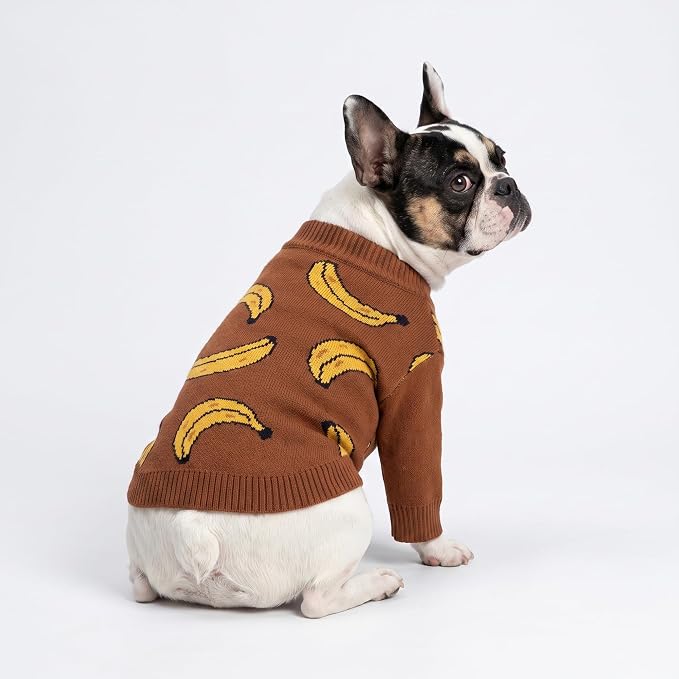 Fitwarm Banana Dog Sweater, Thermal Dog Winter Clothes for Small Dogs Boy Girl, Pet Outfit, Brown, Yellow, Small