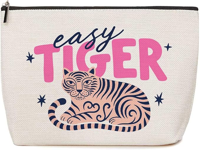 Cute Tiger Makeup Bag Easy Tiger Gifts for Women Girls Cosmetic Bag | Funny Durable Travel Organizer Pouch for Women, Outdoor Portable Toiletry Bag, Present for Animal Lovers