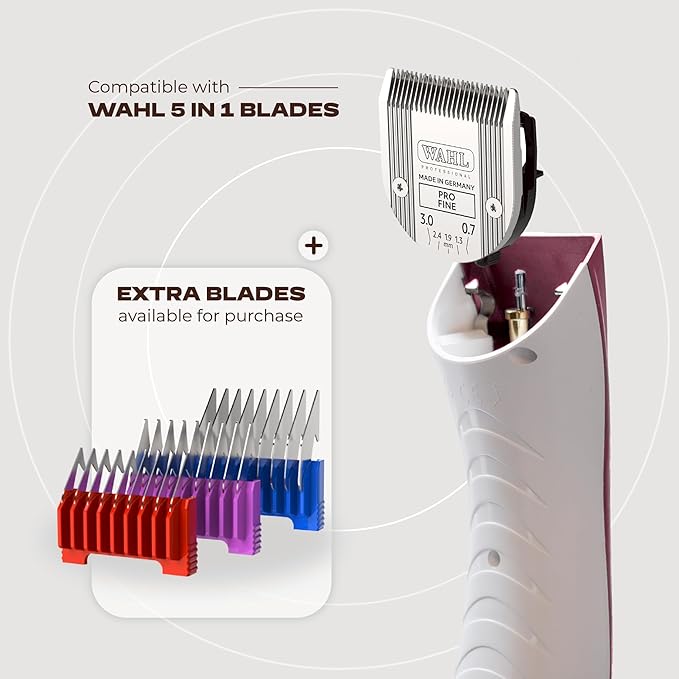 Professional 5-in-1 Cordless Pet Grooming Clipper for Dogs & Cats – Quiet High-Torque Metal Blade Trimmer, Adjustable Length – Metallic Blue (Single-Metallic Pink)