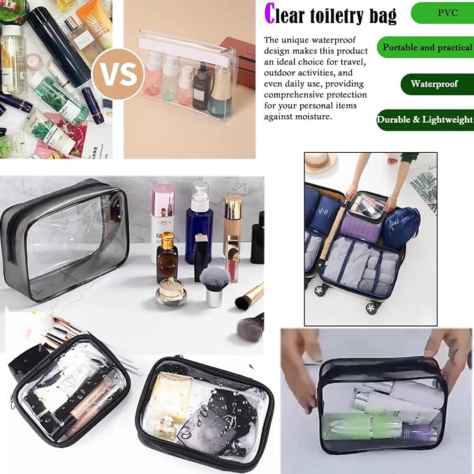 Clear Travel Toiletry Bag TSA Approved Toiletry Cosmetic Bags Men Women & Travel Bottles set for Toiletries TSA Approved Travel Bottle 3.4 oz Leak Proof Refillable & Travel Containers for Toiletries