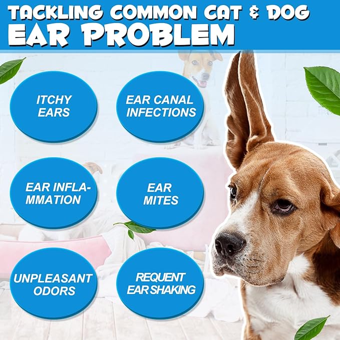 Ear Mite Treatment for Dogs & Cats - Fast-Acting Itch Relief & Cleaner, Vet-Recommended Formula with Soothing Aloe Vera, Cleaner on Contact & Soothes Itching, Gentle Ear Cleaning Solution, 0.75 fl oz
