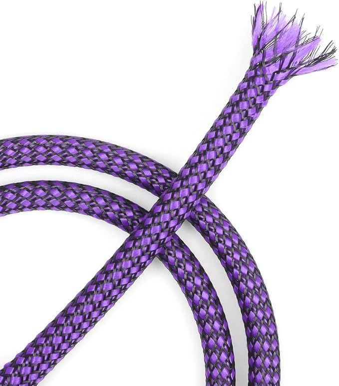 Expandable Braided Cable Sleeve, PP Yarn + PET Braided Expandable Sleeving Cable Management Protection High Density PET Wire Cover Sheath for Cables (Purple Black, 4mm (5/32")-19ft)