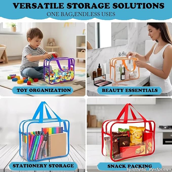 6 Pack Clear Toy Storage Bags with Zipper, Large Waterproof PVC Toy Organizer Bags for Kids, Reusable Puzzle Storage Pouches for Board Games, Books, Blocks and Classroom Supplies