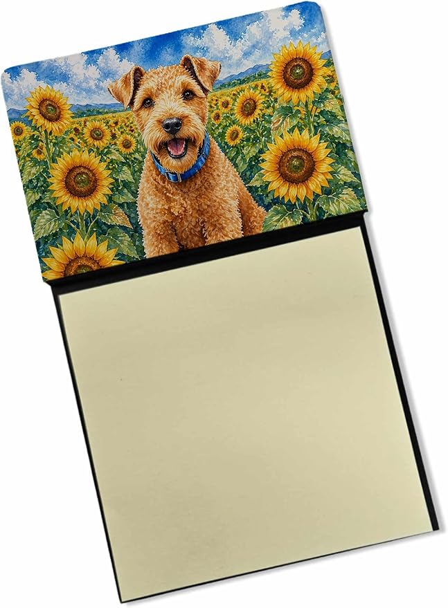 Caroline's Treasures Lakeland Terrier in Sunflowers Watercolor Sticky Note Holder Refillable Dispenser Desk Accessory 3x3 Pad Gift