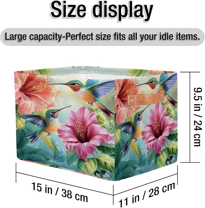 Hummingbirds Storage Baskets with Handles Fabric Storage Boxes Collapsible Nursery Basket for Shelf Book Cloth 15 X 11 X 9.5 IN Closet Organizer Bins