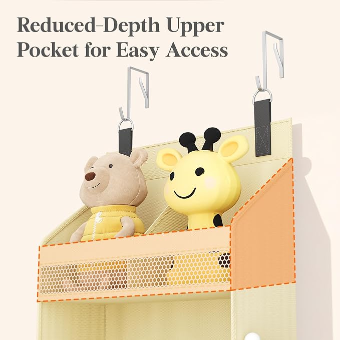 Lifewit 4 Tier Over the Door Organizer, Diaper Hanging Storage, Beige | Nursery Sturdy Large Heavy Duty Back of Door Shelf with 4 Mesh Side Pockets, for Baby Stuff Toy in Pantry, Laundry, Bathroom