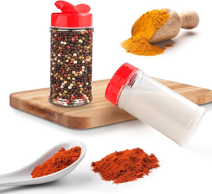 Plastic Spice Jars Bottle Containers with Red Cap, 16 Oz, 6 Pack | Clear Safe Plastic Bottle Containers with Shaker Lids, Lined Cap, PET Material, BPA-Free, Perfect for Herbs & Spices