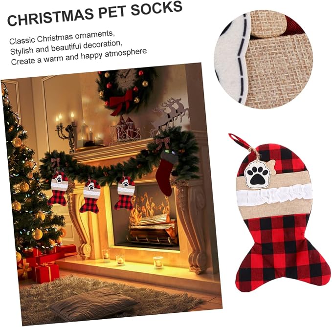 Didiseaon 1pc Christmas Stockings Pouch Bag for Pets Festive and Plaid Design Durable Holiday Storage for Treats and Decorations for Christmas Parties and Celebrations