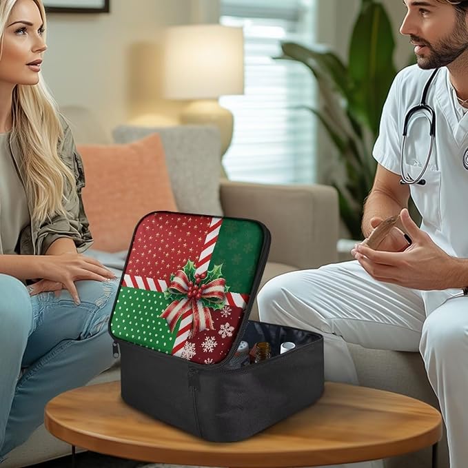 First Aid Case Empty Christmas Bow Empty First Aid Bag Medical Bag Empty Large Capacity for Home Office and Travel Use Lightweight Washable Soft Fabric