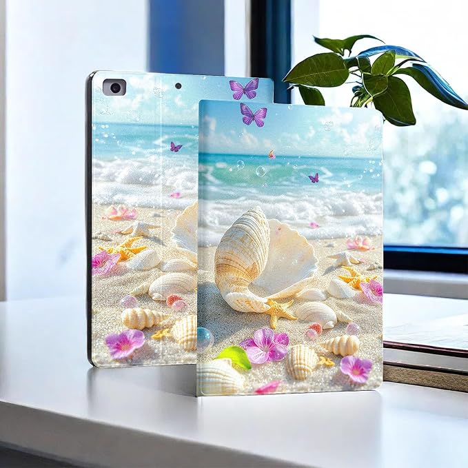 for Microsoft Surface Pro X/Pro X Plus-13 2019/2020/2021/2024 Tablet Case,Auto Wake/Sleep,Adjustable Stand Protective Cover - Seashell Beach