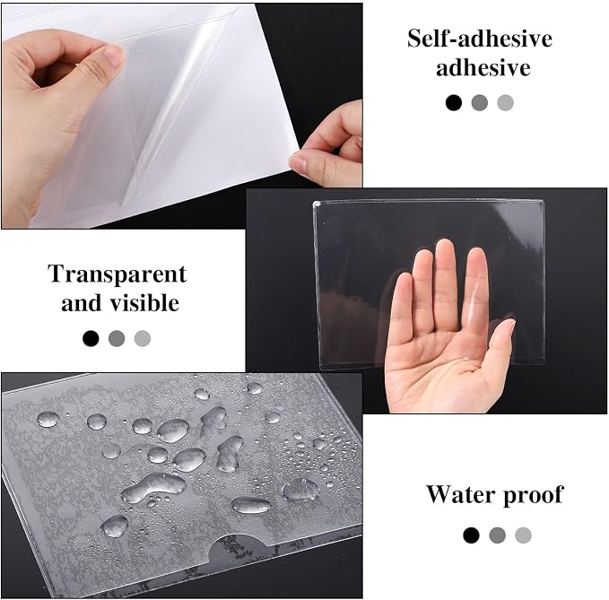 36 Pack Adhesive Index Card Pockets 5 x 7, Clear Top-Loading Holders | Clear Pvc, Removable Adhesive, Fits Bins/Shelves/Totes, Protects Cards From Dust And Fingerprints
