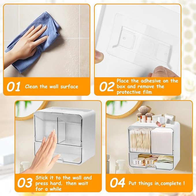 Qivine Tampon Holder for Bathroom Wall, Feminine Product Organizer Wall Mounted Tampon Dispenser, Pad Dispenser Wall Mount Pad and Tampon Organizer With Drawer and Lid No Drilling Installation