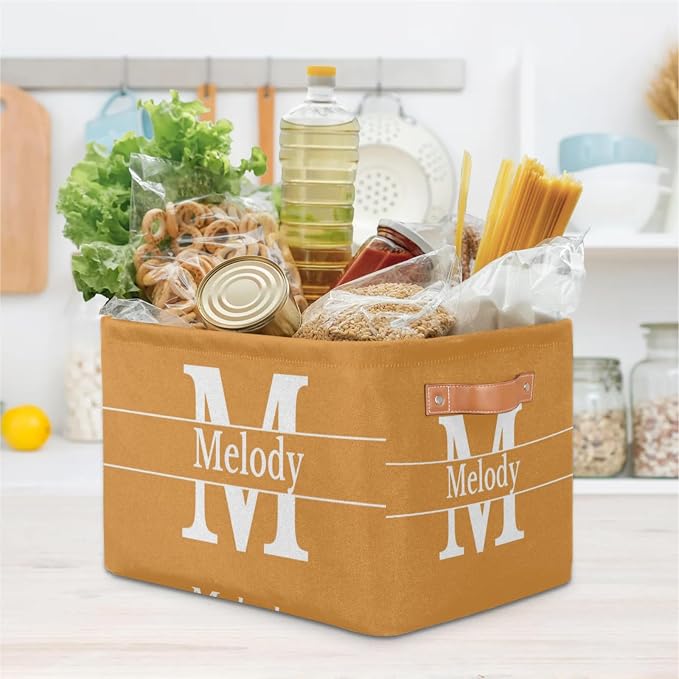 Personalized Initial Letter Name Orange Organizer Bin for Rooms