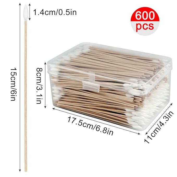 Eyxformula 600 Pcs 6 Inch Gun Cleaning Swabs Lint Free, Pointed Tip Long Cotton Swabs with Sturdy Bamboo Sticks, Ideal for Precision Cleaning Firearms, Tight Space, Electronics, Crafts, Detailing
