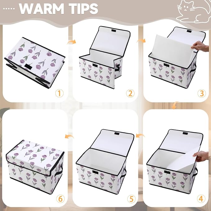 Stackable Storage Bins with Lids, 3 Pack | Closet Organizers, Fabric Box, For Blanket Clothes, Under Bed Storage Containers