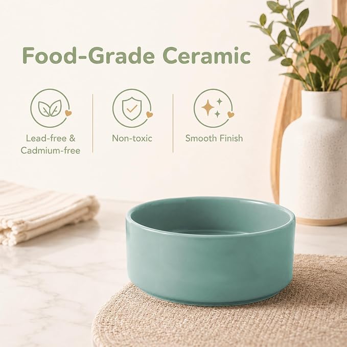 Havniva Ceramic Dog Bowls Elevated, Raised Dog Food Bowl for Puppies | 5.1” Elevated Dog Bowls, Non-Slip Wood Stand, Dog Food and Water Bowl Set, Dog Feeding Dish, Large Capacity Pet Water Bowl