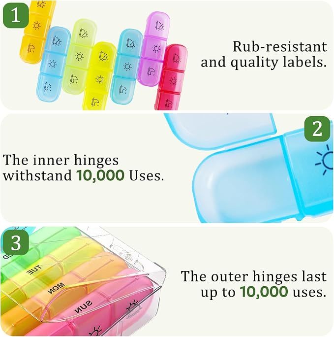 Weekly Pill Organizer 3 Times a Day, 7-Day Pill Boxes, Monthly Medication Organizer 21 Days Portable Compartments & Moisture-Proof Outer Case for Vitamins, Fish Oils, Supplements (White)