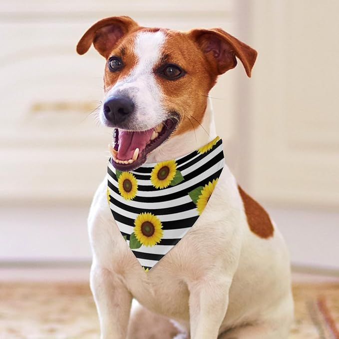 Portable Adjustable Orange Sunflower Stripes Triangle Dog Scarf, Lightweight and Comfortable Pet Daily Accessories for Casual Daily Use