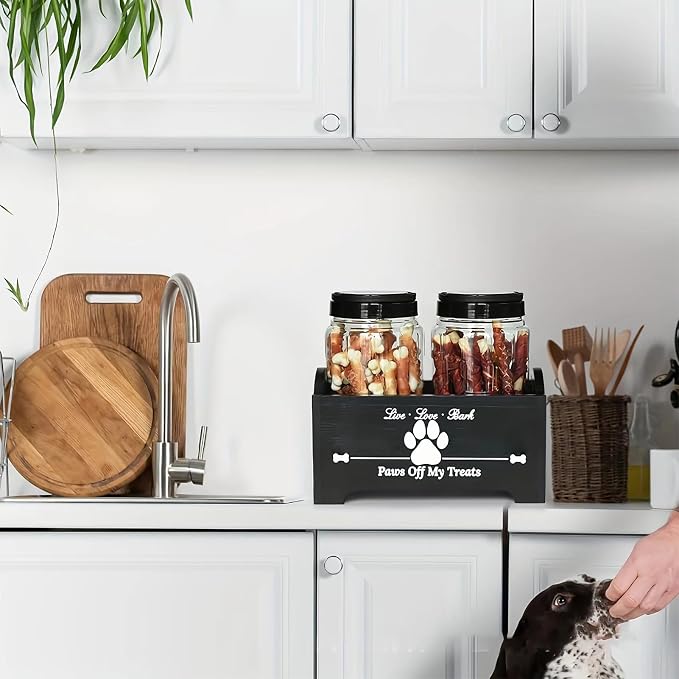 Dog Treat Container - Wooden Puppy Cookie Holder, Wooden Pet Food Holder Organizer | Multifunctional Airtight Dog Food Storage Container, Cat Cookie Jar, Dog Stuff Organizer For Dog, Cat PET OWNERrr