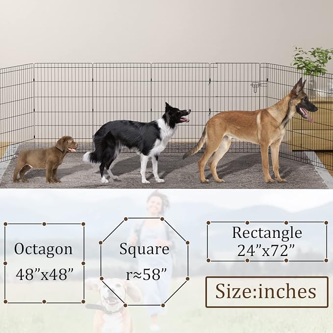 Artmalle Dog Playpen 36 Inch, 8-Panel Rustproof Foldable Fence with Door | Rustproof 8-panel metal playpen with door folds flat, sets up tool-free, and forms multiple shapes for indoor or outdoor use.
