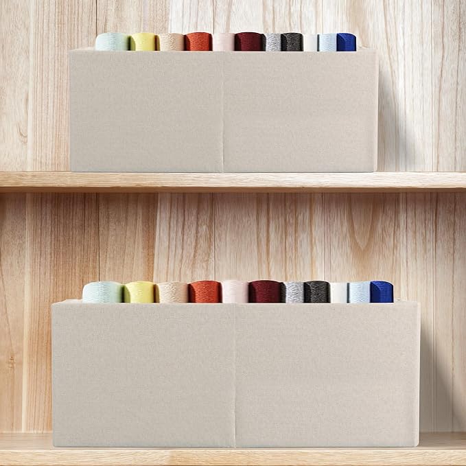 Fabric Storage Bin Box Foldable Cotton Linen Storage Basket with Wooden Handles Rectangular Cube Decorative Home Laundry Organizer Clothes Blanket Container – Beige, Medium | Medium Rectangular Cube Decorative Home Laundry Organizer Clothes Blanket Con...