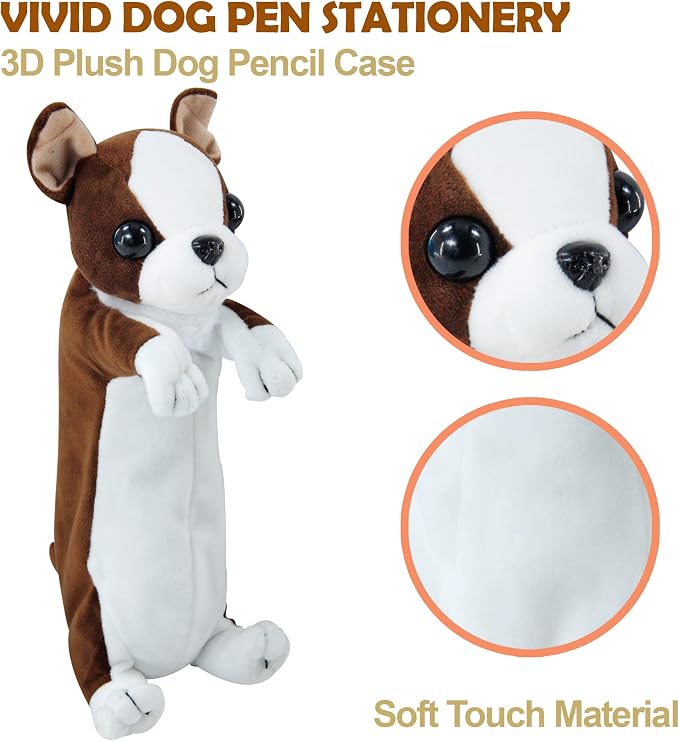 BB FUN HOUSE Pencil Case for Kids, 3D Plush Animal Dog Dinosaur Pencil Pouch Soft Stationery Storage Pen Bag for Girls and Boys School Supplies