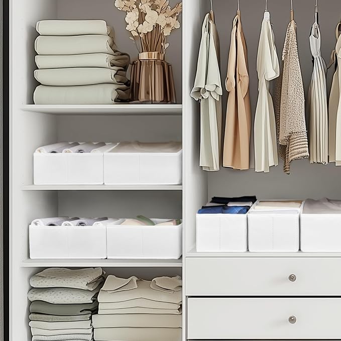 Drawer Organizer Clothes, 10 Pack Dresser Organizer for Baby Clothes, Underwear, Sock- Foldable Closet Organization and Storage Dividers Bins for Nursery, Bedroom (White)