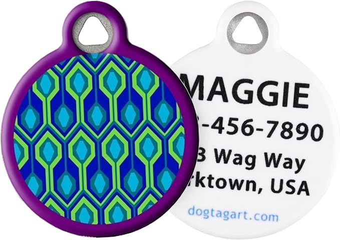 Rain Song Lupine Pattern Personalized Pet ID Tag for Dogs and Cats, Silent Polymer Coated Stainless Steel Nametag with Customized Identification Information, Small .875" Diameter