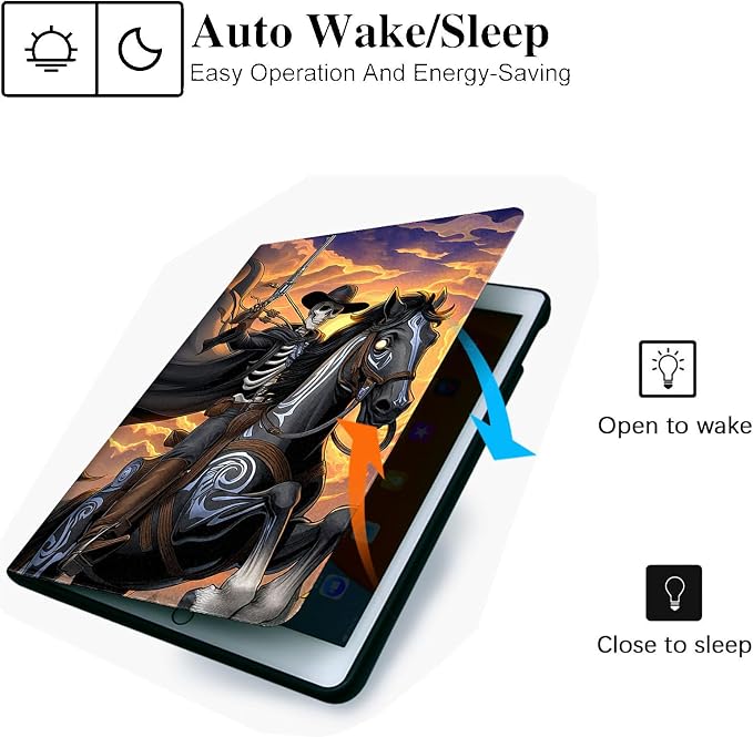 for Microsoft Surface Pro 7 Plus,Surface Pro 7/6/5/4 12.3" Tablet Case,Auto Wake/Sleep,Adjustable Stand Protective Cover - Skeleton Cowboy