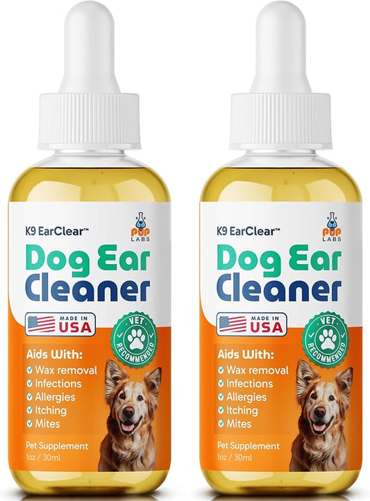 Pup Labs Ear Clear, Natural Dog Ear Cleaner and Infection Treatment for Dogs, Dog Drops for Itching, Irritation, & Wax Build-Up, 2-Pack