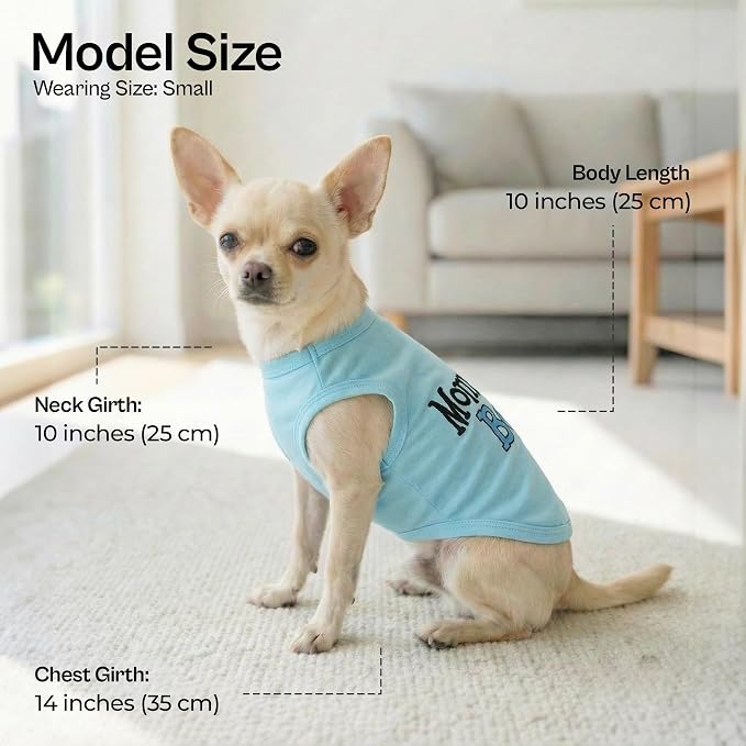 Parisian Pet Dog Shirt Mommy’s Boy Pet Shirt – 100% Cotton Shirts for Large Dogs – Blue Sleeveless Puppy Clothes – Lightweight and Breathable Dog Apparel – Boy Dogs Clothes - Stretchy Dog Shirt