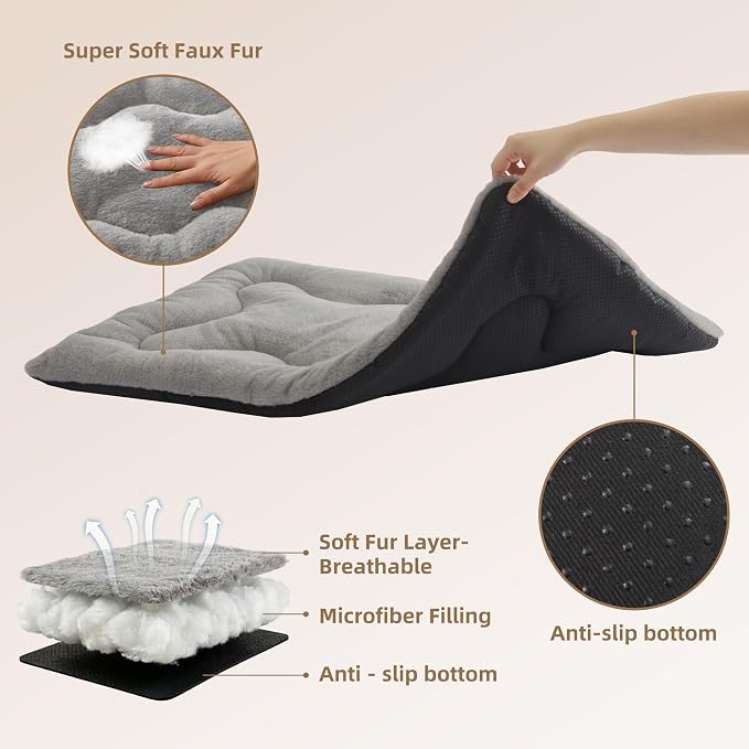 Dog Bed 22" for Metal Crate Pad, Washable Kennel Mat for Small Puppy & Cats | Soft faux rabbit fur, non-slip,machine wash/dry, plush cushioning, for crates, floors & travel, multiple sizes for all breeds