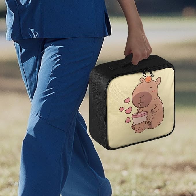 First Aid Empty Pouch Capybara Yellow Print Multi-Compartment Medical Organizer for Hiking Travel and Daily Carry Features Water-Repellent Fabric Washable Interior Quick-Grab Handle