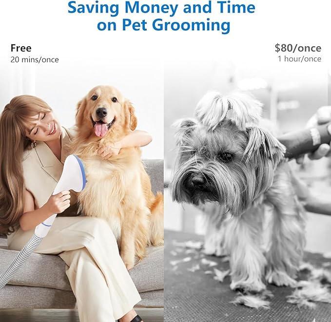 Pet Grooming Vacuum Kit, Low Noise Dog Grooming Vacuum for Shedding with 2L Large Capacity Hair Storage, Dog Vacuum with 5 Professional Tools for Shedding Grooming Dog Cat Pet Hair - Blue