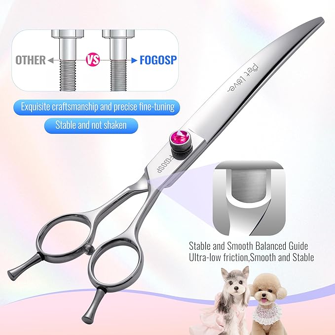 Curved Scissors for Dog Grooming Professional 8 inch Long Downward Curved Shears for Poodle Large Dogs Pet 30°Japanese 440C Stainless Steel Right Handed(8.0'',Curved)