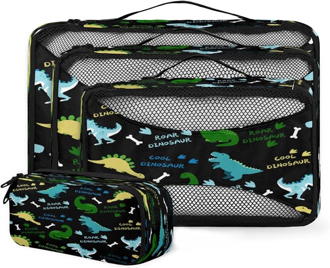 Dinosaur Pattern Packing Cubes for Travel, Luggage Packing Organizers, Dinosaurs Travel Accessories Large Toiletries Bag for Clothes Shoes Cosmetics Toiletries