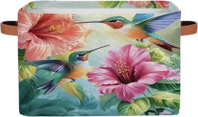 Hummingbirds Storage Baskets with Handles Fabric Storage Boxes Collapsible Nursery Basket for Shelf Book Cloth 15 X 11 X 9.5 IN Closet Organizer Bins