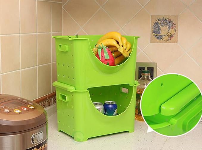 Basicwise Stackable Plastic Storage Bin - Clear Organizer Box for Closet, Pantry, Toys, Office - Sturdy, Cut Out Handles, Easy Access Even When Stacked - 10" W x 11" D x 9" H, Green