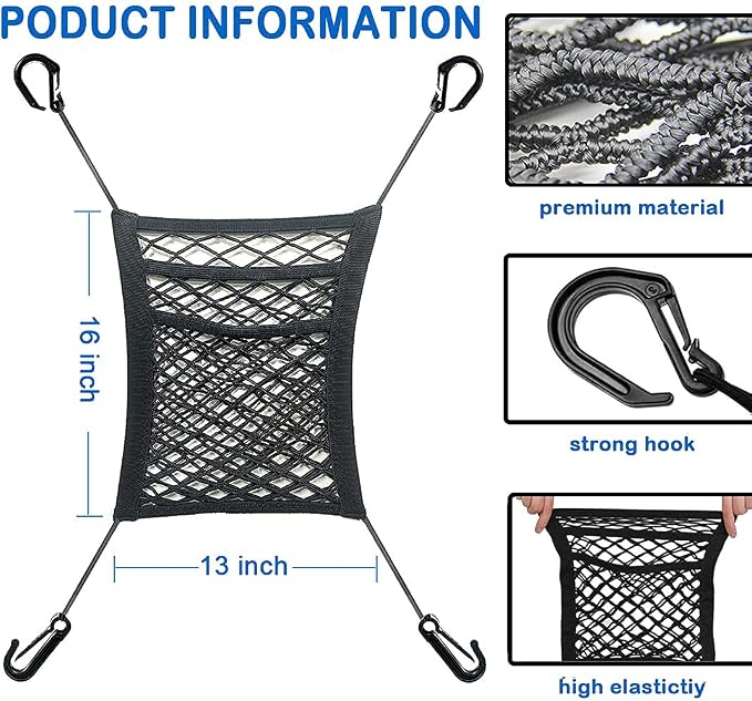 3-Layer Stretch Car Mesh Organizer, Car Seat Net, Dog Net for Barrier | 3-Layer Stretch Car Back Seat Mesh Organizer, Seat Back Net Bag, Dog Car Net Barrier, Kid Backseat Barrier, Storage Net Pouch