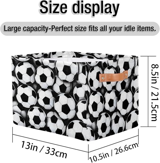 Pardick Sport Football Soccer Basket Storage Bins Large Fabric Toys Storage Cube Box with Handles Collapsible Closet Shelf Cloth Organizer Basket for Nursery Bedroom Bathroom Holiday Gift