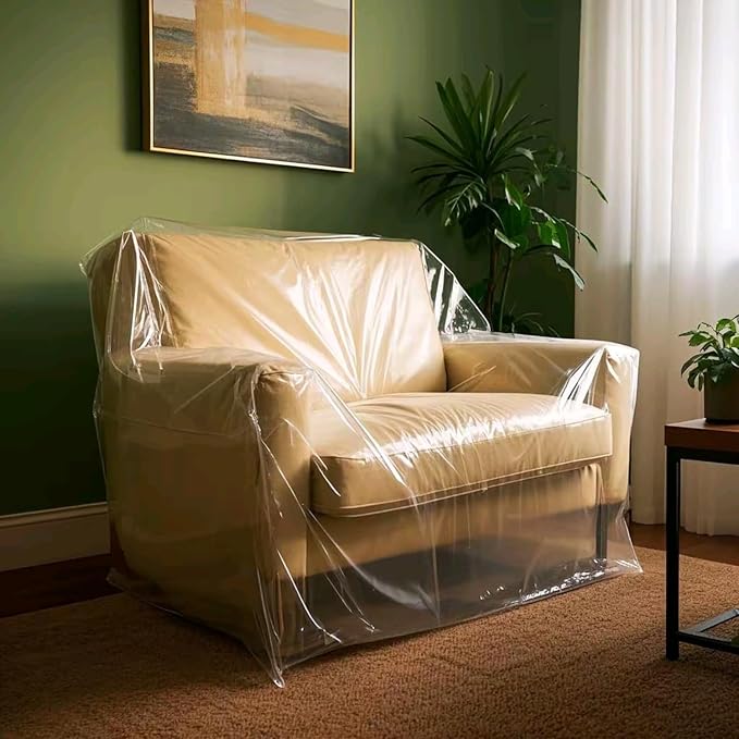TopSoon 2Pack Heavy Duty Plastic Chair Cover,Furniture Living Room Chairs for Storage and Moving,Waterproof Dust-Proof Armchair Covers,Clear Couch Covers, 46-inch by 76-inch
