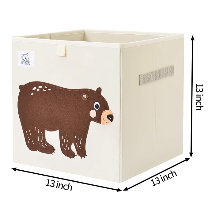 13 Inch Animal Cube Storage Bins, Foldable Fabric Kids Toy Box & Toy Chest | Kids Storage Cubes, Toy Storage Organizer Basket for Toddlers, Boys and Girls, Playroom and Nursery (Bear)