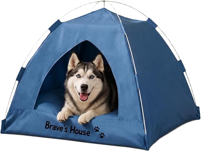 Personalized Dog Cat Pet Tent for Indoor with Name & Paw Print Multicolor (Blue)