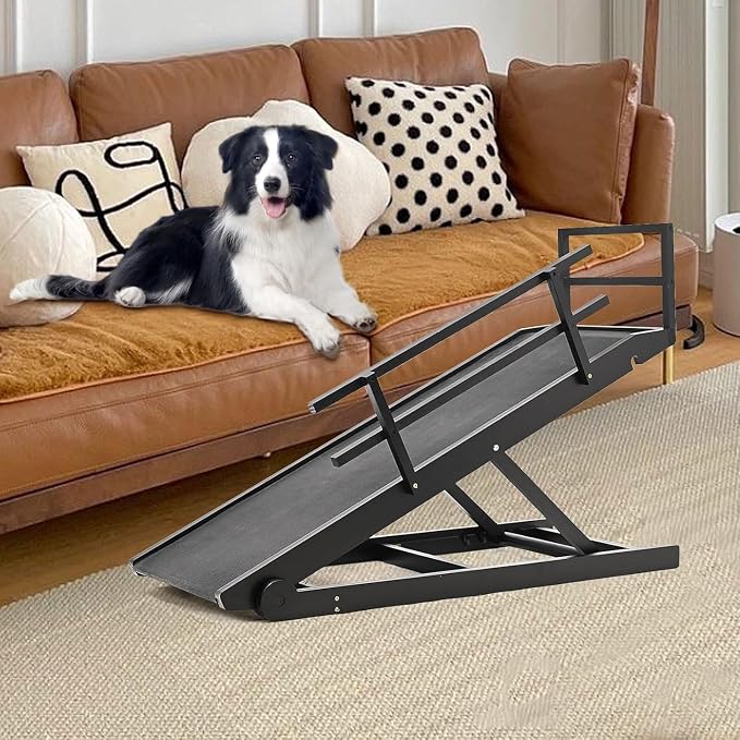 Dog Ramp for Bed & Couch, Foldable Wooden Pet Ramp, 5 Adjustable Heights | Height up to 23.5", Portable Dog Ramp with Non-Slip Rubber Surface & Safety Railings, Pet Ramp for Small, Large, Senior Dogs