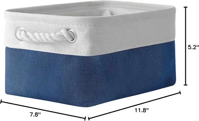 Storage Bins for Shelves - 12x8x5.2 inch 1 Pack Baskets for Gifts Empty, Fabric Storage Cubes for Closet Organizing Dog Gift Cloth Toy (White & Jean Blue)
