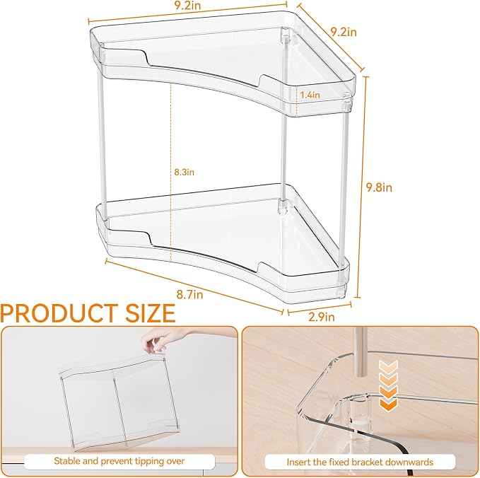 2 Tier Corner Bathroom Counter Organizer,Clear Sink Shelf,Bathroom Corner Organizer and Storage for Restroom,Vanity Countertop,Two Tier Small Sink Organizers & Rack for Makeup,Beauty Product