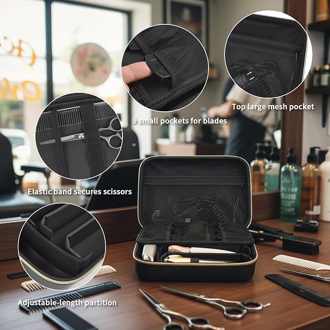 Barber Case for Hair Clippers, for Wahl, for Ufree and for Andis, Case Only | Trimmer Tools Storage Organizer, Easy-Clean PU Interior, for Barbers/Stylists/Pet Groomers, Travel/Home/Salon Use, Black